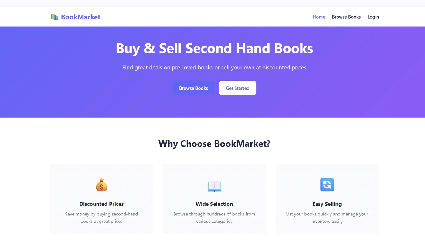 Book Market web application interface, screenshot 1 of 5