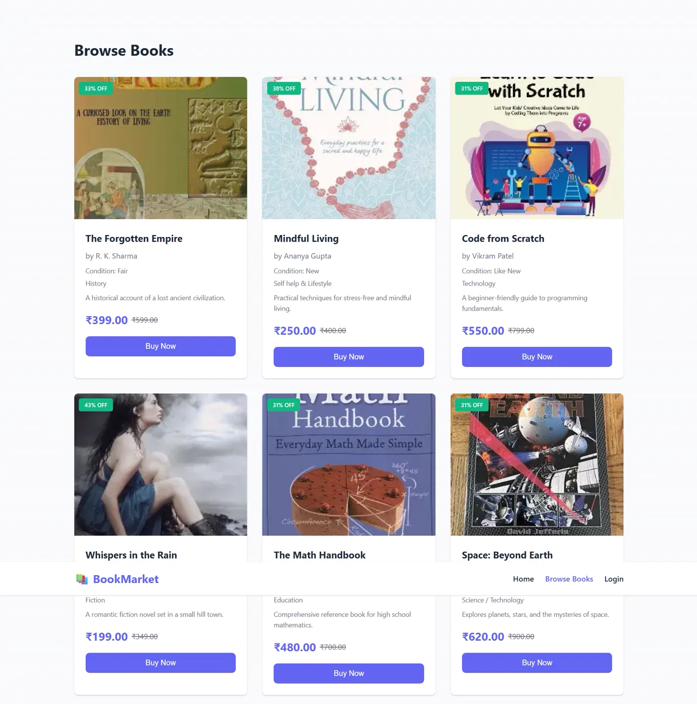 Book Market web application interface, screenshot 2 of 5